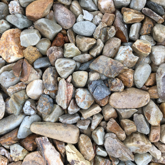 Overhead view of 1.5 inch Lolo river rick gravel