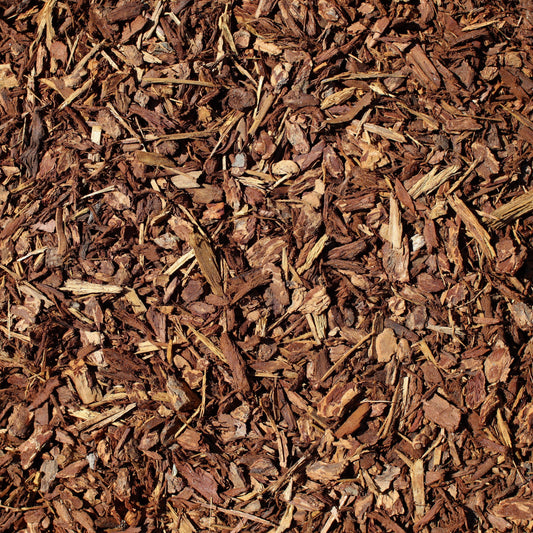 Overhead view of Shredded Fir Bark mulch Landscape Material.