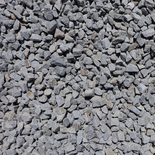 Overhead view of Lolo Blue Chips landscape gravel available for delivery in dump truck